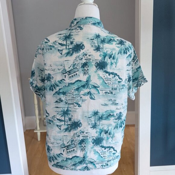 Cynthia Rowley Amalfi Coast Linen Women's Shirt Short Sleeve Sz Small Turquoise - Picture 4 of 11